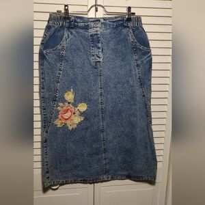 PrettyBleu Floral Studded Denim Midi Skirt